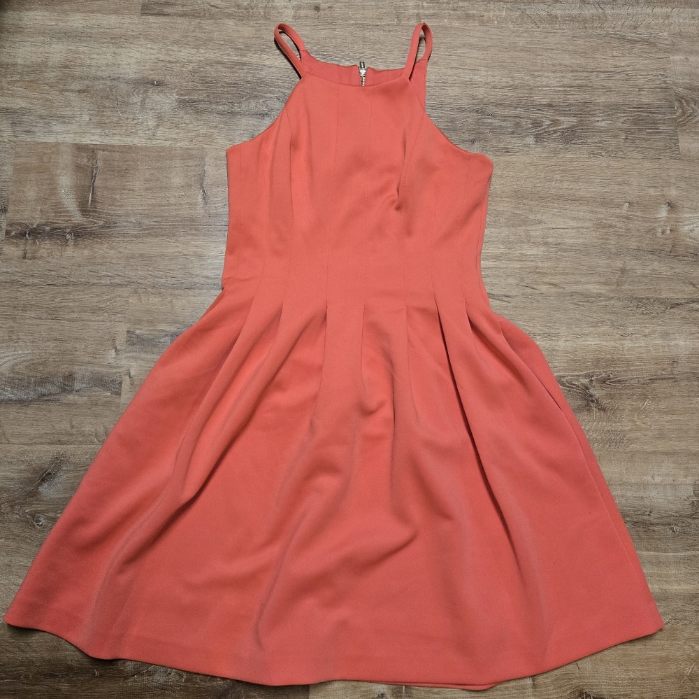 Elegant Calvin Klein Coral Sleeveless Dress With Pockets